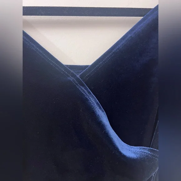 Velvet Asymmetrical Navy Blue Sexy Dress - Picture 3 of 11